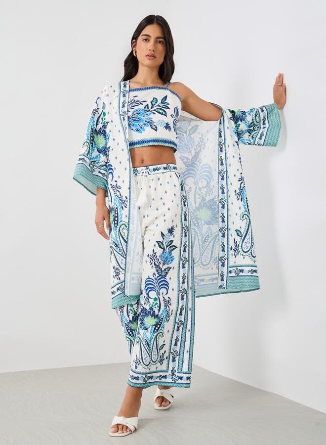 Printed Wide Leg Pants with Drawstring