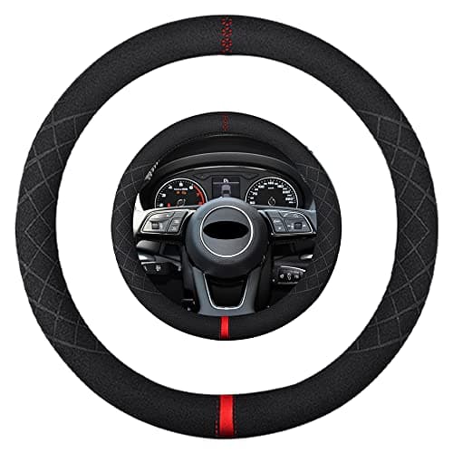 K LAKEY Suede Steering Wheel CoverCompatible with Audi A3 A4 A5 A6 A8 R8 RS7 S3 S5 S6 S8 SQ5 TT Q7 Suede Leather Sport NonSlip Wheel Cover Car Interior Accessories 15 inch for Man and Women