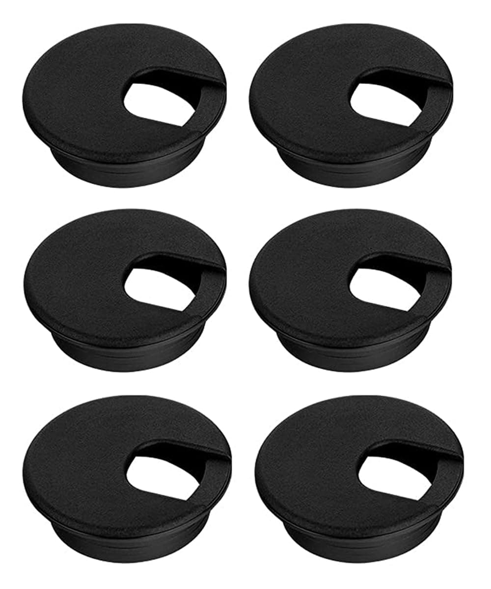 LepoHome 2 Inch Desk Grommet - 6Pcs Plastic Desk Cord Hole Cover, 50mm Diameter Black Cable Grommets Hole Cover for Organized Wires & Cords Through Computer Table/Countertops
