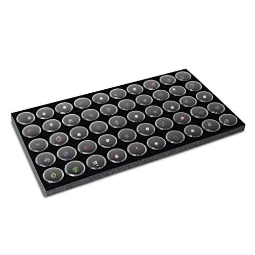 Ikee Design Jewelry Storage Tray Insert, 50 Gemstone Display Jars, Black Foam Liner, Home Organization, 14 1/4 x 7 3/4 x 3/4 in