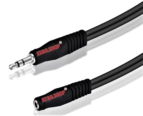 KEBILSHOP 3.5mm Male to Female Stereo Aux Extension Cable Compatible with Headphone, MobilePhone, Car Stereo, Home Theatre & More,Black,1pc Pack. (1.5 Meter)