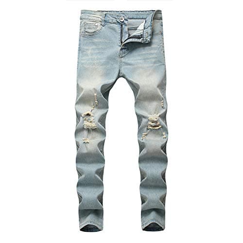 LONGBIDA Men's Slim Fit Ripped Stretch Skinny Jeans for Men, Distressed Tapered Leg Fashion Pants, Blue Yellow, 30