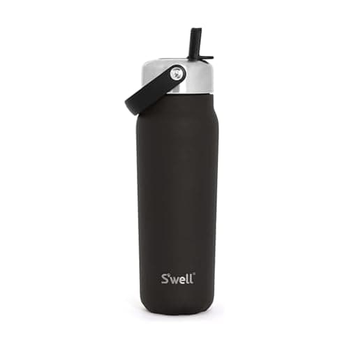 S'well Recycled Stainless Steel Explorer with Flip Straw Lid, 24oz, Onyx, Triple Layered Vacuum Insulated Containers Keeps Drinks Cold for 36 Hours and Hot for 8