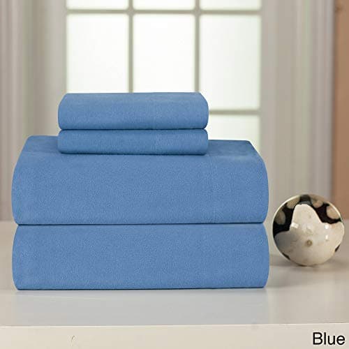 Pointehaven Heavy Weight Flannel Sheet Set, Twin XL, Blue - Warm & Cozy - 100% Cotton Flannel Pre-Shrunk -170 GSM -Deep Pockets -Easy Fit Elastic All Around-Comfy Double Brushed
