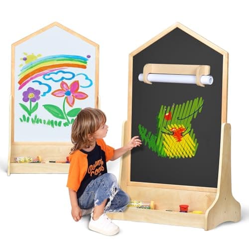 House Design DoubleSided Magnetic Drawing Board wDetachable Roller and BiStorage Frame Holder for Kids Extra Large Art Easel for Toddlers Boys and Girls Gift Wall Mountable