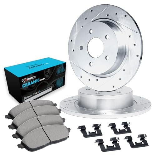 R1 Concepts Rear Brake Kit Fits 19972001 Acura Integra 20022006 Acura RSX 19982002 Honda Accord 20042005 Honda Civic Ceramic Pads Drilled Slotted Rotors Hardware 102 Rear