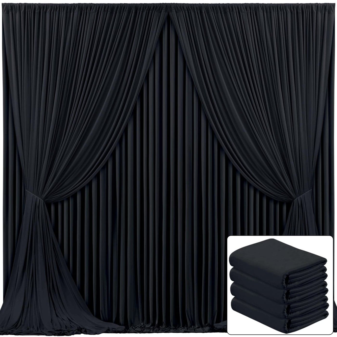 4 Panels Black Backdrop Curtain for Parties Black Wrinkle Free 20ft x 10ft Backdrop Drapes for Birthday Party Wedding Photo Photography Polyester Fabric Background Decoration