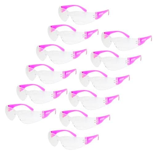 JORESTECH Eyewear Protective Safety Glasses, Polycarbonate Impact Resistant Lens Pack of 12 (Clear, Pink)