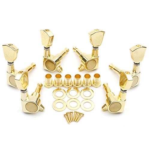 Swhmc 6Pcs Gold 3L3R Chrome Tuning Key Peg, Guitar Parts 3 Left 3 Right Tuners, String Tuning Pegs Machine Head Tuners for Acoustic or Electric Guitar