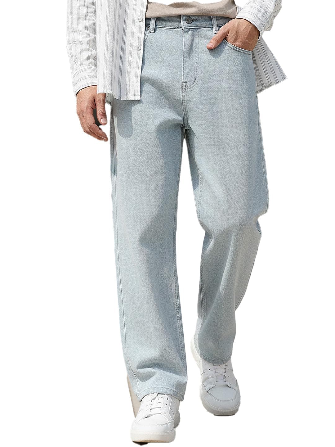 Urbano Fashion Men's Ice Grey Loose Baggy Fit Washed Jeans Non-Stretchable (jeanlstowl-icegrey-30)
