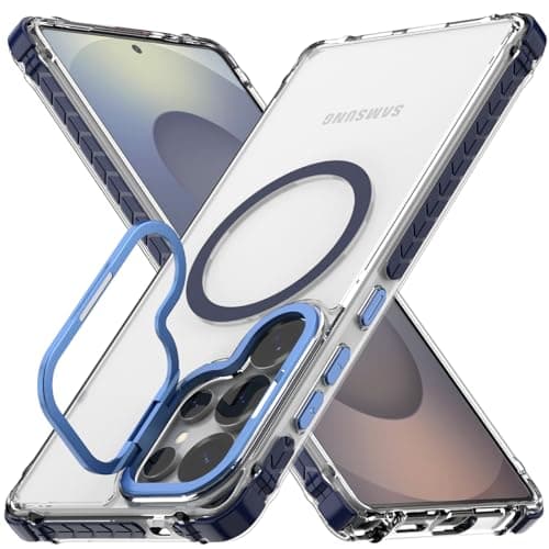 Nvollnoe for Samsung S25 Ultra Case Compatible with MagSafe Military Grade Shockproof Heavy Duty Protective Adjustable Kickstand Ultra Clear Magnetic Phone Case for Samsung S25 Ultra(Blue)