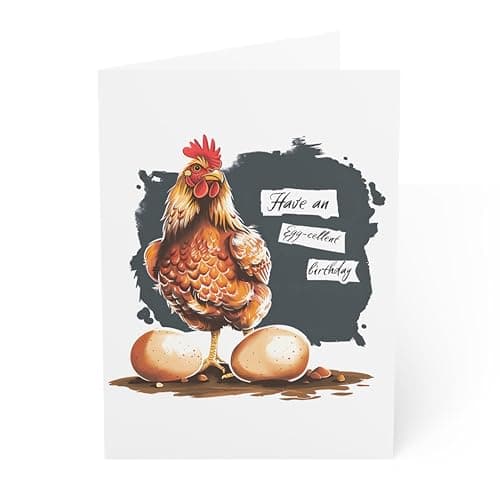 J&J'S TOYSCAPE Chicken Birthday Card, Cute Chicken Birthday Card, Boho Minimalist Chicken Doodle Card, 5x7 Card with Envelope, Blank Inside (Egg-Celent)
