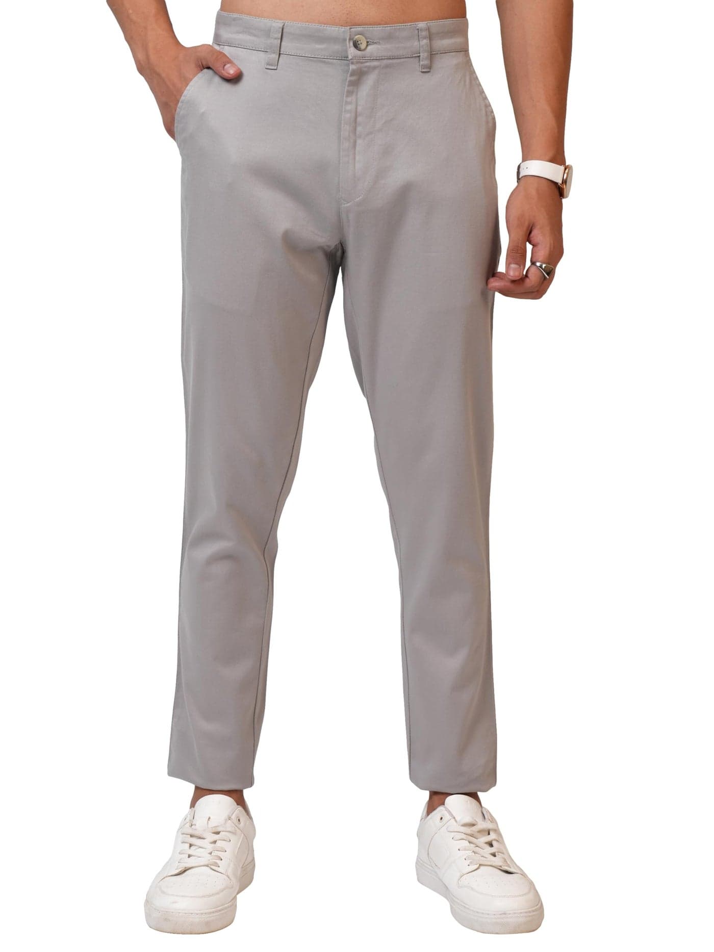 Highlander Men’s Slim-Fit Chinos | Versatile & Sleek | Comfortable Stretch | Smart Casual Wear Light Grey