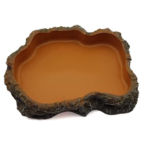 Abustle pig Reptile Water Dish,Resin Reptile Rock Food Feeder Bowl, Water and Food Bowl,Terrarium Decor for Leopard Gecko, Lizard,Spider,Turtle,Scorpion, Chameleon,Hermit Crabs (L, Orange)
