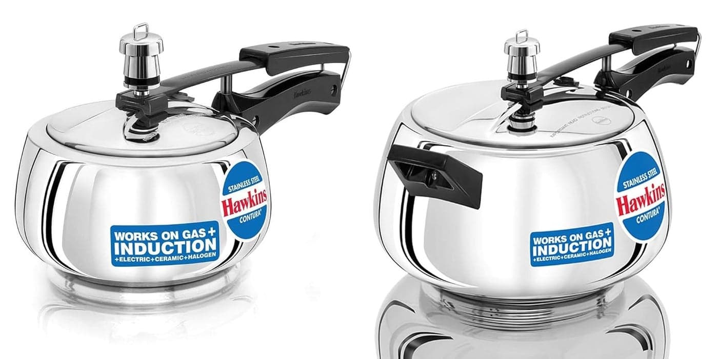 Hawkins Stainless Steel Contura Induction And Gas Compatible Inner Lid Pressure Cooker Combo Set Silver 15 Litre And 5 Litre