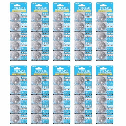 Taysing 50 Pack 3V High Capacity Lithium Button Coin Cell Batteries CR2450 ECR2450 Used in Most Electronic Devices