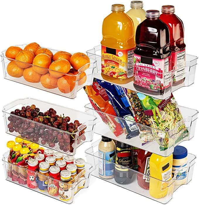 Snazzy Fridge Storage Organizer Boxes Stackable Refrigerator Bins For Freezer, Kitchen, Countertops, Cabinets - Clear Plastic Pantry Storage Racks in Two Different Sizes (Set Of 6)