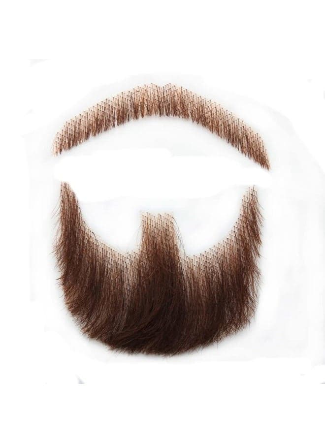 Human Hair Brown Fake Face Beard and Mustache for Adults Men Realistic Makeup Lace Invisible False Beards