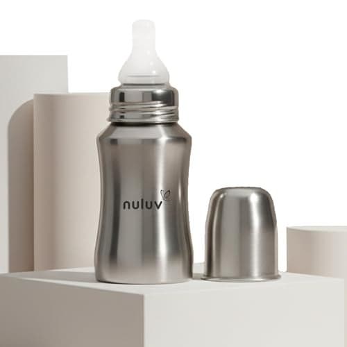 Nuluv Nourish+ Stainless Steel Feeding Bottle 140ml with S Size Nipple, 0+ Months Babies, Food Grade SS 304, Anti-Colic Silicone Nipple, BPA Free, Baby Bottle, Easy to Clean, BIS Certified