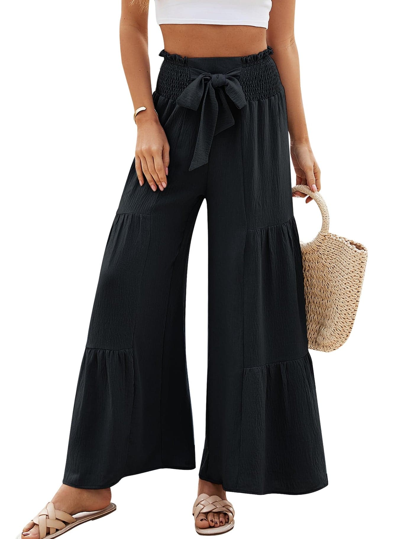 Blooming Jelly Women Casual Pants Wide Leg Trousers High Waisted Pant Trendy Vacation Outift 2026(S,Black)
