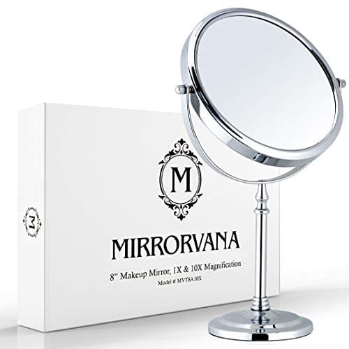 MIRRORVANA Large Double Sided 10X and 1X Magnifying Makeup Mirror with Stand in Gift Box, 15” Tall and 8” Wide