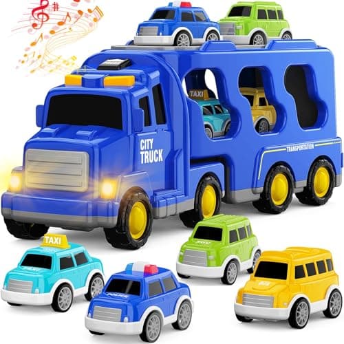 FunMission Toddlers City Truck Toys for Kids 39 Year Old5 in 1 Friction Power Vehicle Car for 3 4 5 6 7 Years Old Boys GirlsCarrier Truck Transport Toys for Christmas and Birthday Gifts