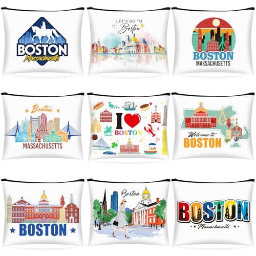 Huhumy 9 Pcs Boston Cosmetic Bag Souvenir Zipper Pouch Souvenir Gifts Makeup Purse for Girls Women Traveler Birthday Party Favors