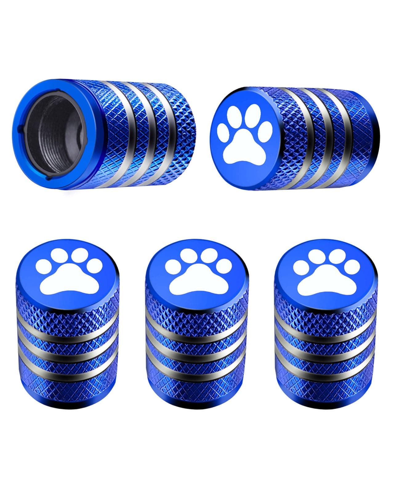 Tire Valve Stem Caps Cover 5 Pack Tire Air Caps Metal with Plastic Liner Corrosion Resistant LeakProof Dog Paw Print for Car Truck Motorcycle Bike Blue