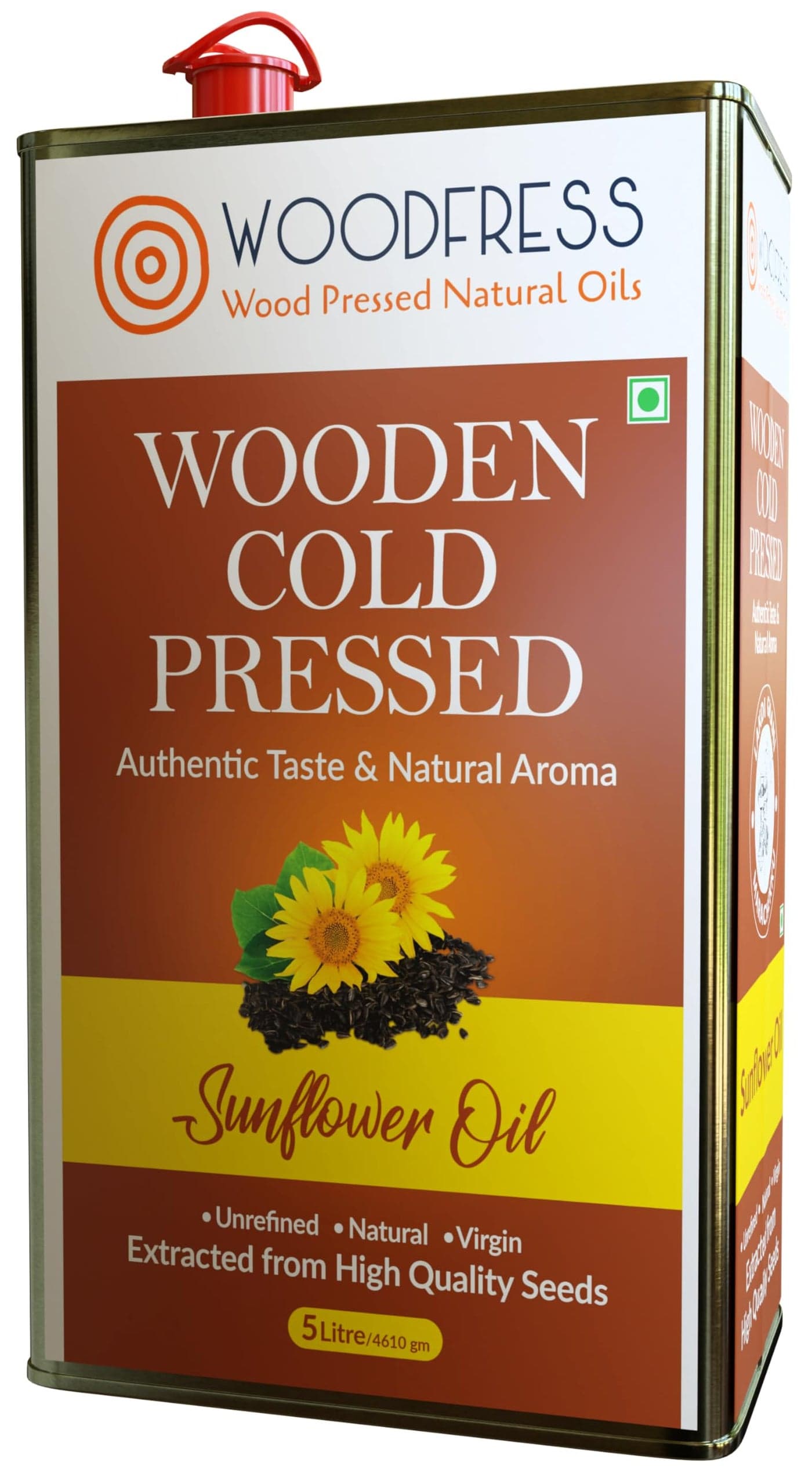 WOODFRESS Pure Wood Pressed Cold Pressed Sunflower Oil - 5 Litre | Unrefined, Chemical-Free, Natural Cooking Oil | Extracted From 19Kg Sunflower Seeds | Nutrient-Rich Edible Oil For Cooking