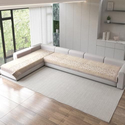 Nendle Superior Velvet Floral Sofa Mat 7 Seater Set Cover Durable Protector for Living Room Sofa Set 4+3, Suitable for L Shape, Sectional and U Shape Sofa (Beige, Pack of 2)