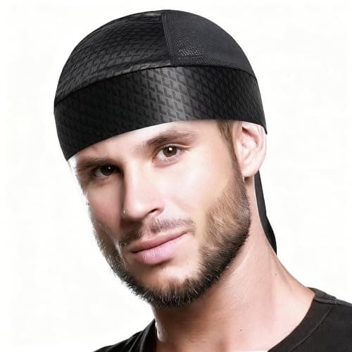 Sunkizzrs Unisex Nylon Breathable Durag Headwear Pirate Hat Bandana Head Wrap Headwear Sweat Wicking Helmet Liner/Cooling Skull Cap (Black), Free Size