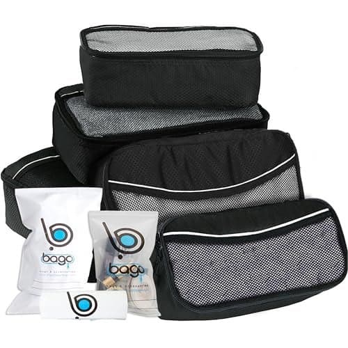 bago 8 Pcs Packing Cubes for Travel - 5 Travel Packing Cubes for Suitcases with 3 ZipLock Bags, Luggage Organizer Bags to Get Maximum Storage, Save Time & Effort to Pack (Black)