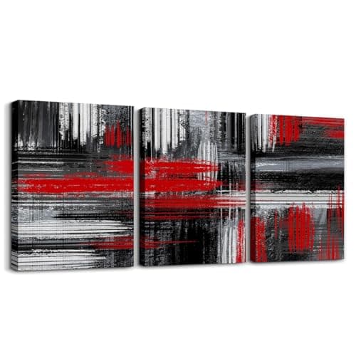 Red Black and Grey Wall Art for Home Decor Geometric Artistic Smear Picture Wall Decor Abstract Graffiti Art Canvas Wall Art for Living Room Bedroom Contemporary Modern Brush Design Wall Painting
