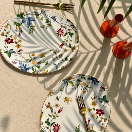 GOLDEN QUEEN'S Oval Platter - Set of 2 | Handcrafted, Stylish and Microwave Safe | 11 inch Wide | Perfect for Serving Snacks, Sweets, Cookies and More - Summer Florals