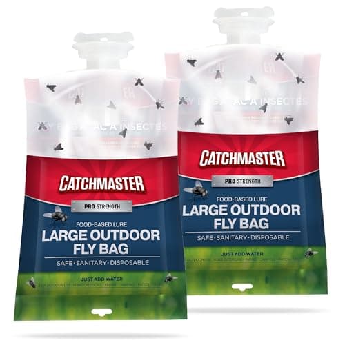 Catchmaster Pro Series Disposable Fly Bag 2-Pack, Hanging Fly Trap Outdoor Home, Bug Catcher and Flying Insect Trap with Premium Food Lure, Pest Control XL Bag for Backyard, Pool, Patio & Camping