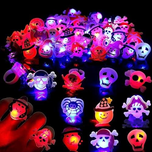 DIYASY Halloween Light Up Rings for Kids50 Pcs LED Flashing Ring Toys for Halloween Kids Party Favors Prizes and Goodie Bag Fillers