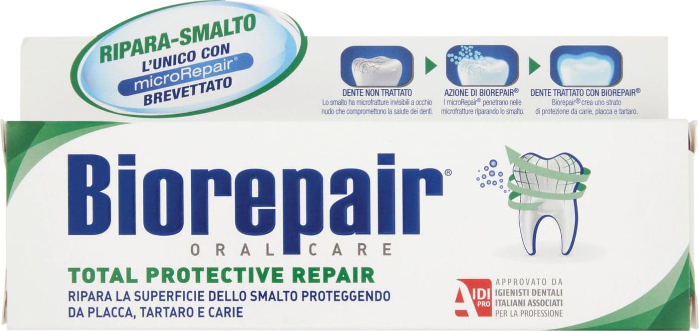 BiorepairTotal Protective Repair Toothpaste with microRepair New Formula 25 Fluid Ounce 75ml Tube Italian Import