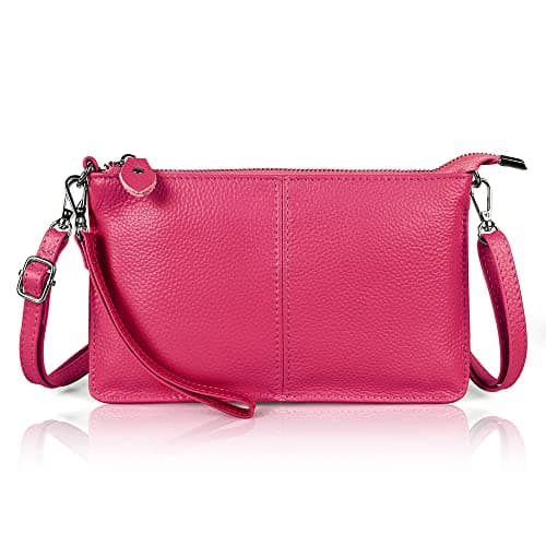 befen Leather Wristlet Clutch Wallet Purses Small Envelope Crossbody Bags for Women with RFID Card Slots - Hot Pink
