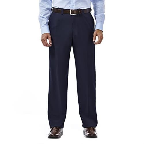 Haggar mens Eclo Stria Expandable-waist Plain-front dress pants, Blue, 32W x 30L US