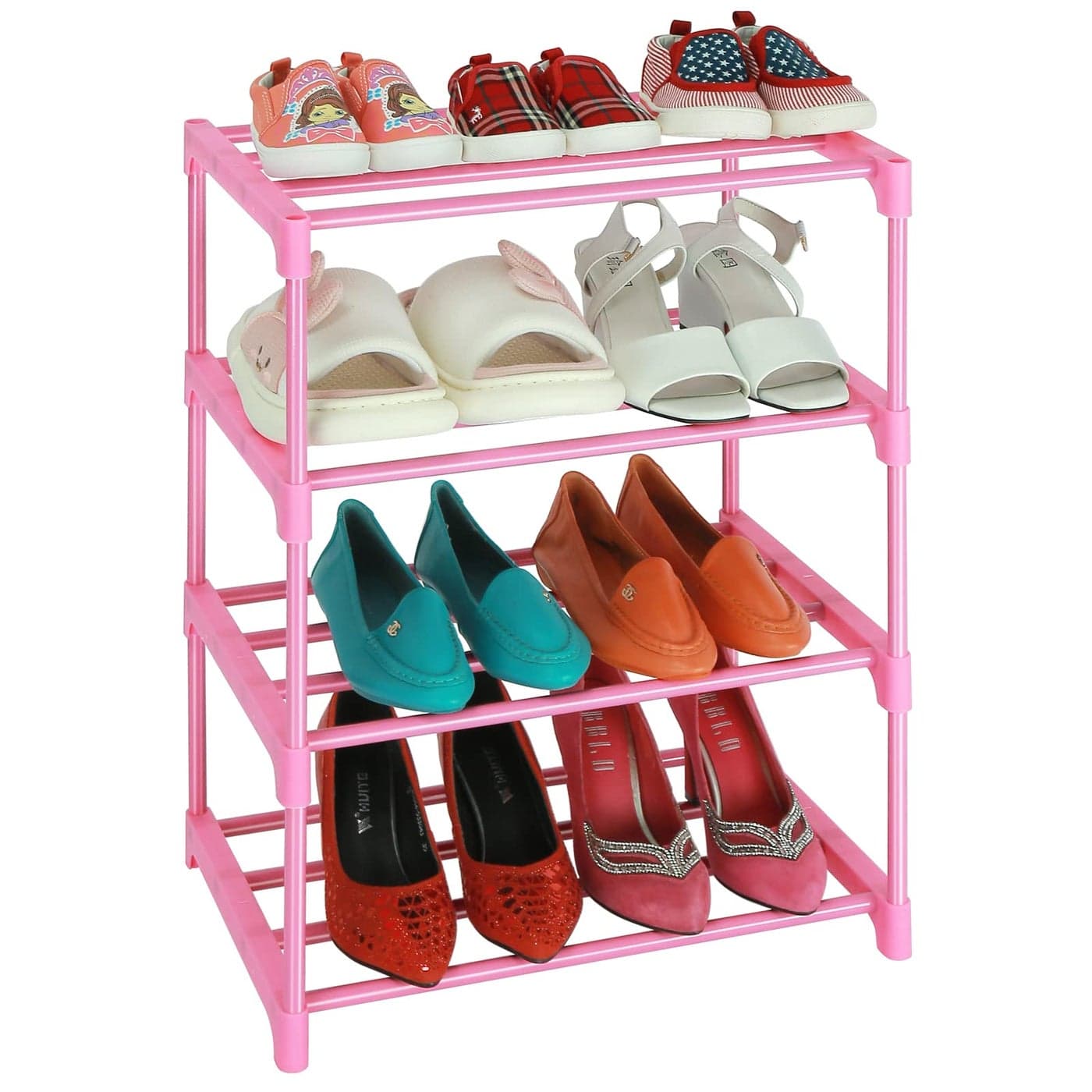 LNYZQUS Small Kids Shoe Rack 4 Tier Pink Shoe Organizer Shoe Shelf for ClosetStackable Narrow Shoe Stand Slim Zapateras OrganizerCute Toddler Shoe Rack Floor for Women GirlsFull Pink