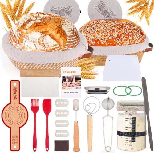 Sourdough Bread Baking Supplies Complete Sourdough Starter Kit 9 Round 10 Oval Bread Proofing Basket with Sour dough Starter Jar Bread Making Tools Gifts for Bakers Women Wife Mom