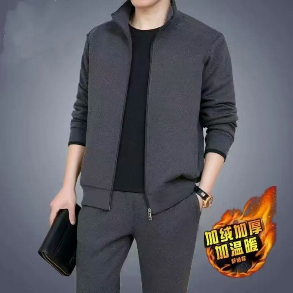 Autumn and Winter fleece-lined Warm suit Men's suit Middle-aged and Elderly Loose Casual plus size All-match Sportswear Two-piece Set
