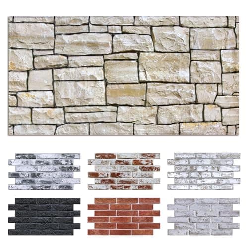 Commomy 12 pcs Faux Stone 3D Wall Panels Peel and Stick - 22.8" x 11.8" Thin & UrltraLight Stone Textured Wall Panel for Interior Tile Kitchen, Bedroom,Living Room,TV Background,RV