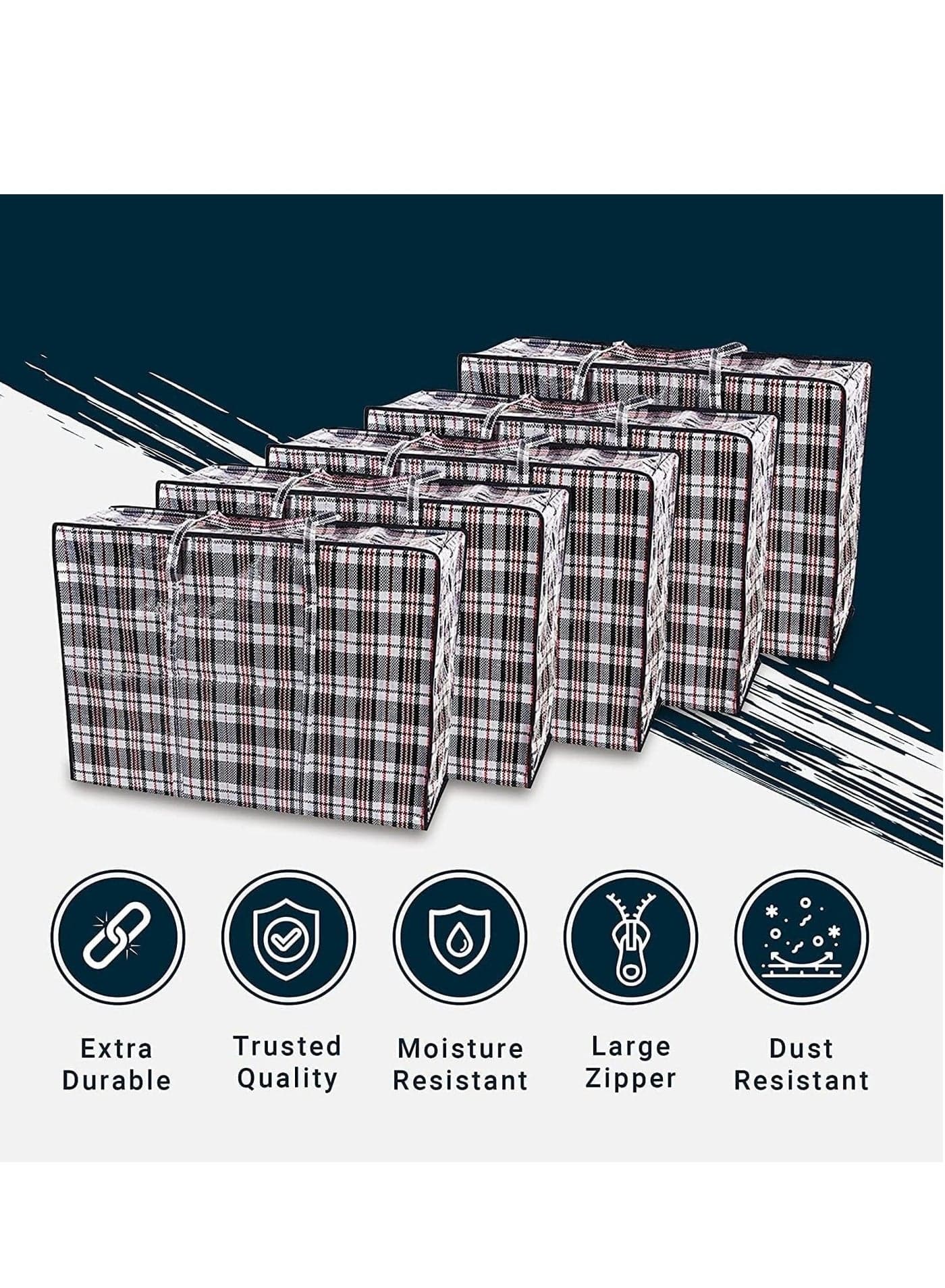 Pack of 4 Strong Storage Laundry Bags – Big Moving/Shopping Bags with Zipper & Handles - Reusable Storage Zip Bag, Extra Large Heavy Duty Nylon Organizer Bags for Quilts Blankets Pillows Cloths