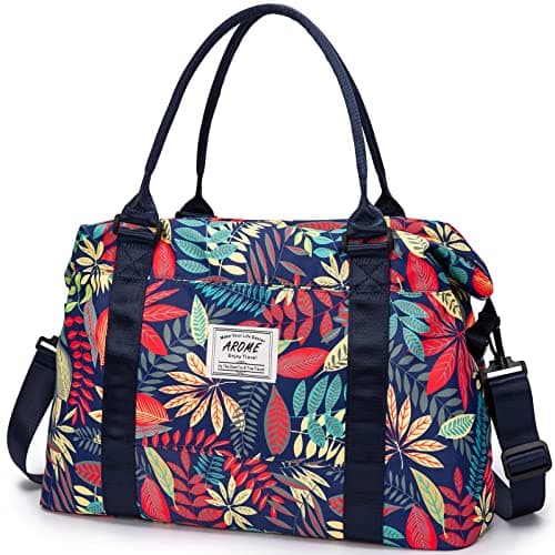 Weekender Bags for Women, AROME Large Travel Duffel Bag Waterproof Overnight Weekend Carry on Shoulder Bag Sports Gym Tote Bag with Wet Pocket Luggage Sleeve & Flight Approved