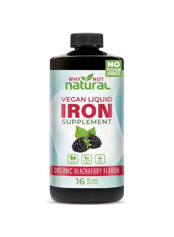 Liquid Iron Supplement for Women, Men and Kids, Vegan Formulation for Anemia, Sugar Free, Vegan, Non-GMO, Organic BlackBerry Flavor 16 Fl Oz