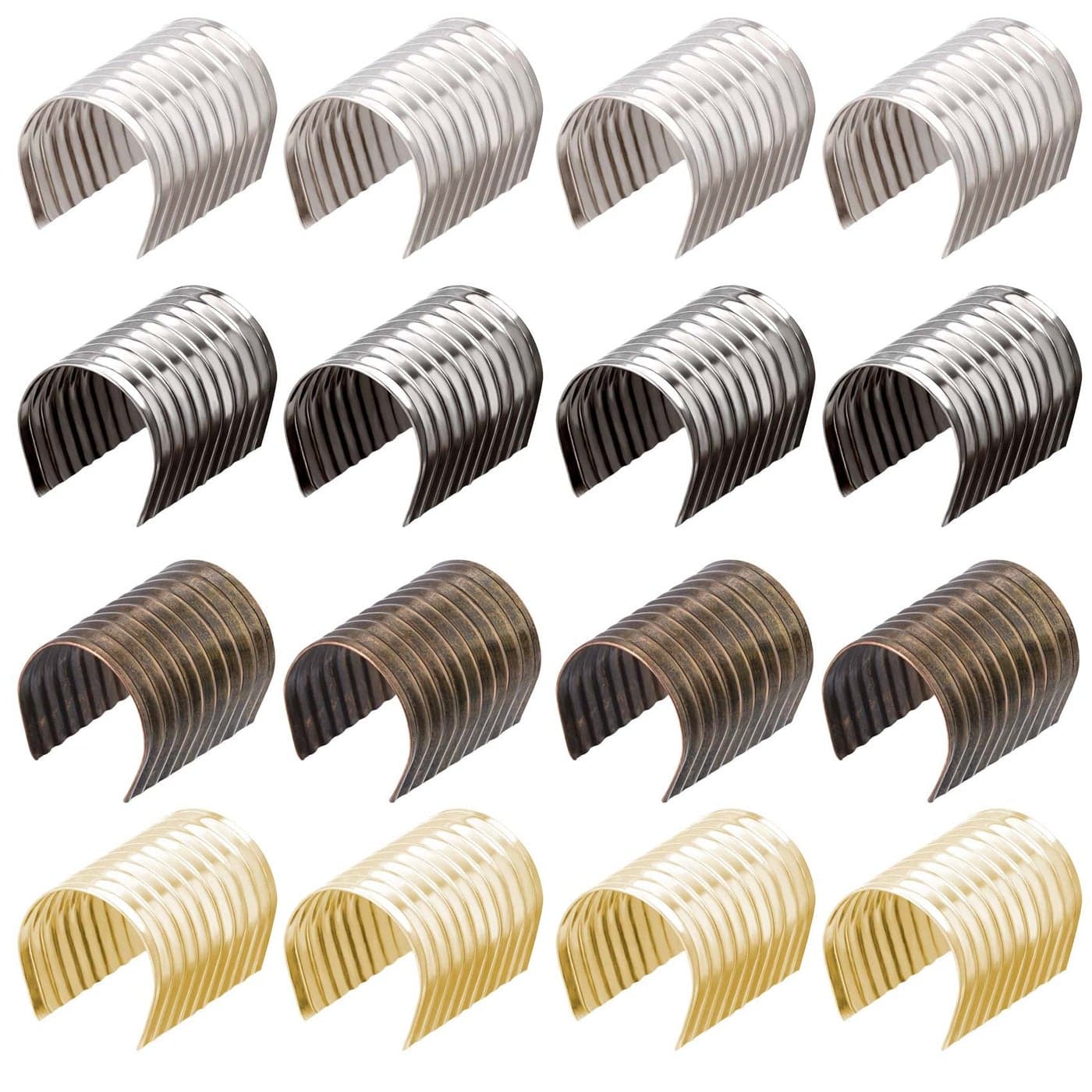 OIIKI 160PCS Leather Rope Clips Foldable Metal Fastener Cylindrical Opening Crimps for Tassel Leather Cords Strings DIY Crafts Jewelry Making for Earrings Bags Light Gold Black Bronze Silver
