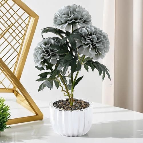 The Better Home Artificial Plants with Pot (38cm Grey Dahlia) | Artificial Plants for Decoration | Artificial Plant Decorative Item for Bedroom, Living Room, Office & Reception