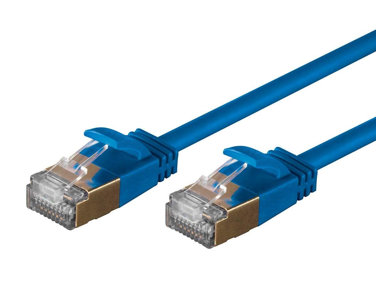 Monoprice Cat6A Ethernet Patch Cable - Snagless RJ45, Stranded, Double Shielded (S/FTP) Pure Bare Copper Wire, 36AWG, 5 Feet, Blue - SlimRun Series