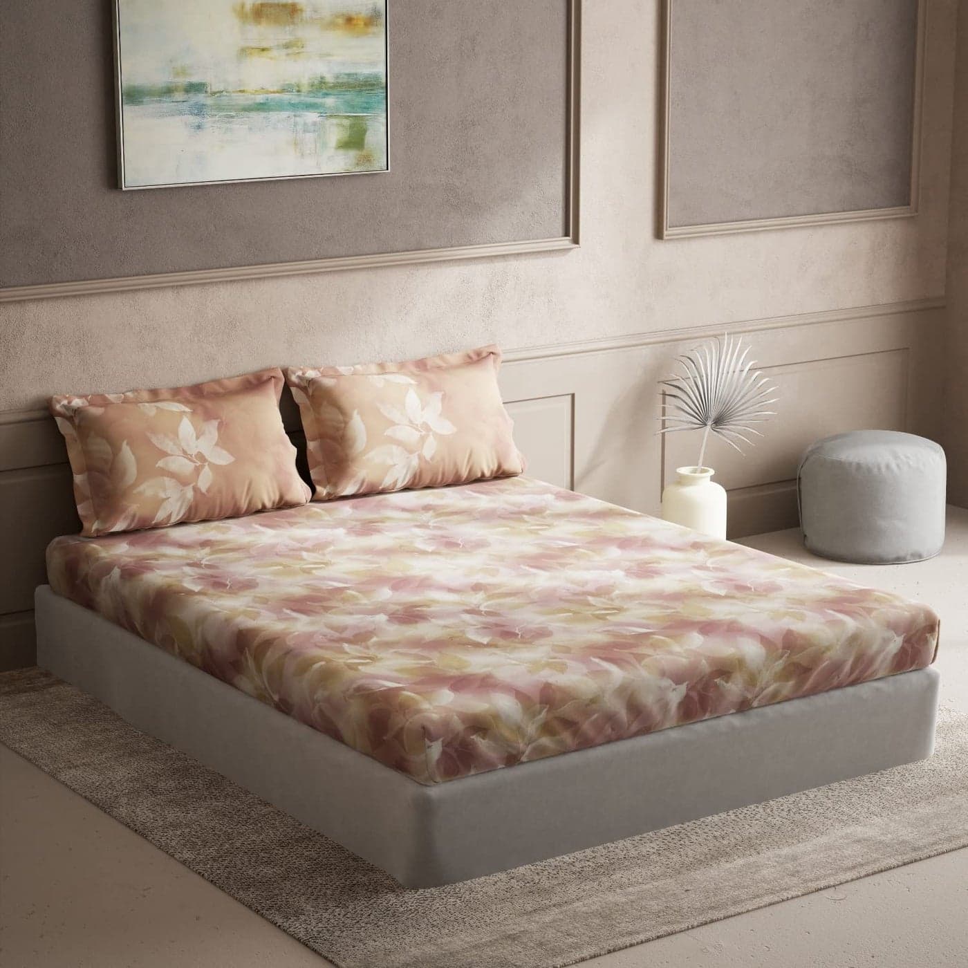 DDECOR Pack of 1 Fiesta Floral Cotton Double Bedsheet with 2 Pillow Covers Red
